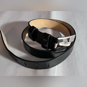 Via Spiga black Y2K man made top Leather lined Silver Buckle Belt Size large